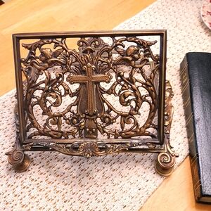 Solid Brass Vintage Ornate Bible cookbook book holder display